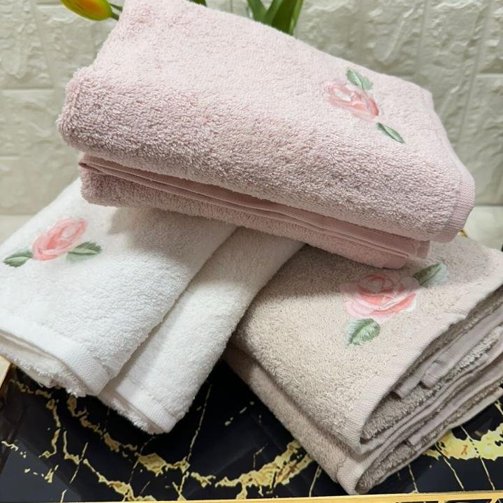 6’lı Havlu Gül Nakışlı 50 X 90 % 100 Pamuk