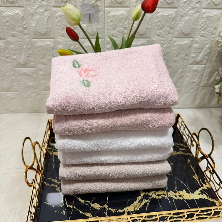6’lı Havlu Gül Nakışlı 50 X 90 % 100 Pamuk