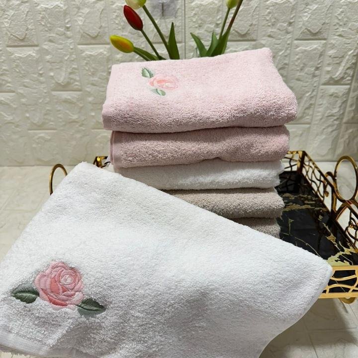 6’lı Havlu Gül Nakışlı 50 X 90 % 100 Pamuk