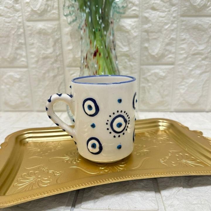 KUPA Mug Nazar Desen El Yapımı Seramik 350 ml