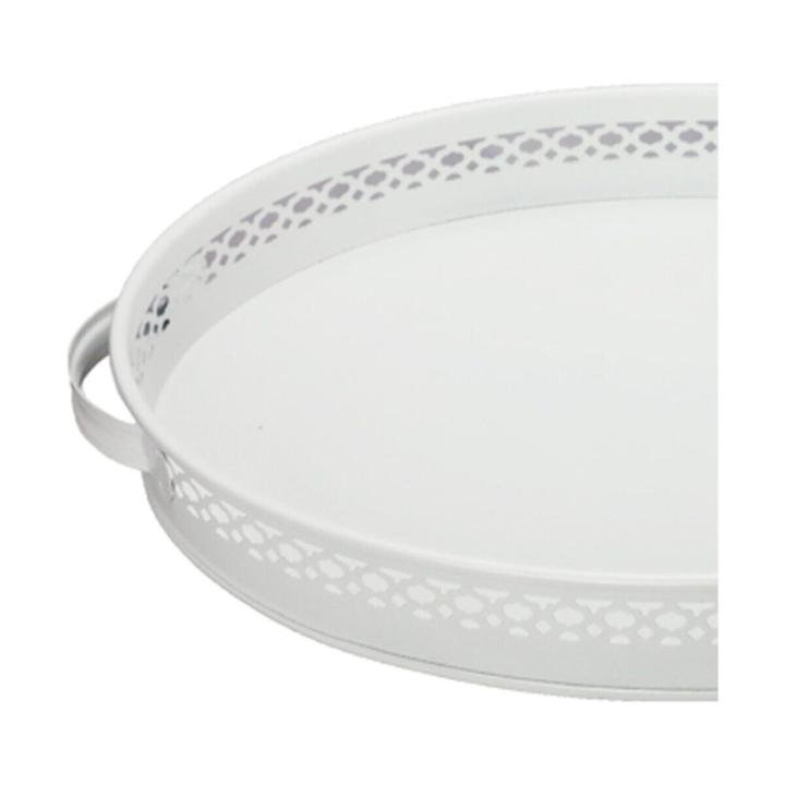 Metal Ferforje Tepsi Büyük Beyaz 38 Cm