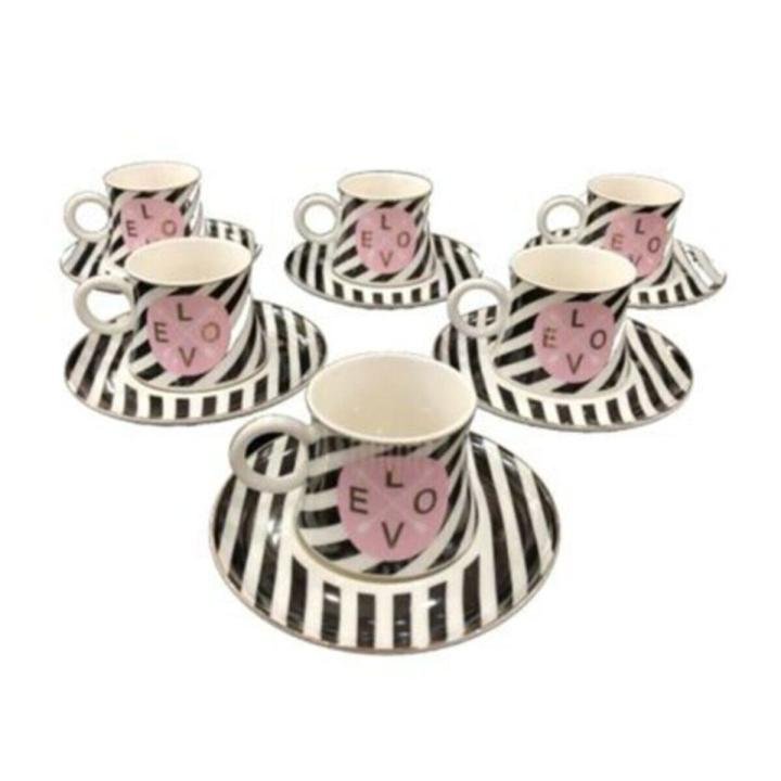 6 Lı Kahve-çay Fincan Tkm. Lvn Pembe Siyah Love Porselen Lvn57062