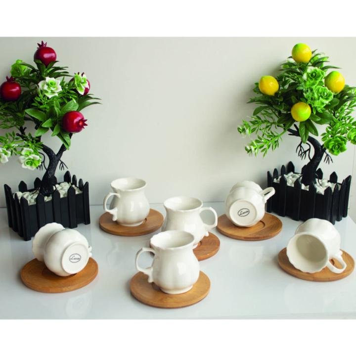 Porselen Bambu Tabaklı Fincan Seti