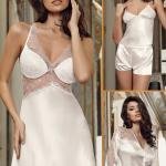 Kadın 6 Parça Saten Dantelli Ekru Gelin Çeyiz Seti 8040