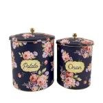 Lacivert Çiçek Desenli Metal 2 Li Patates Soğan Sepeti Cnk0003