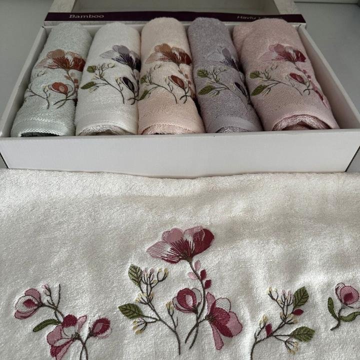 Idil 6'lı Havlu Seti Bambu Nakışlı 50x90