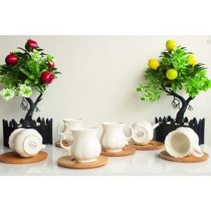 Porselen Bambu Tabaklı Fincan Seti