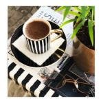 6 Lı Porselen Siyah Beyaz Çizgili Kahve Fincan Takımı Seti