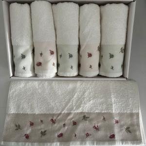 Gül - 6'lı Havlu Seti Bambu Nakışlı 50x90