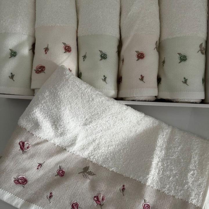 Gül - 6'lı Havlu Seti Bambu Nakışlı 50x90