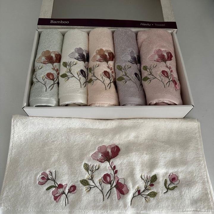 Idil 6'lı Havlu Seti Bambu Nakışlı 50x90